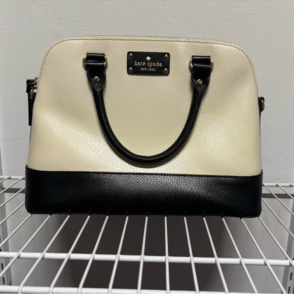 kate spade Handbags - Kate Spade Cream and Black Pebbled Leather Satchel